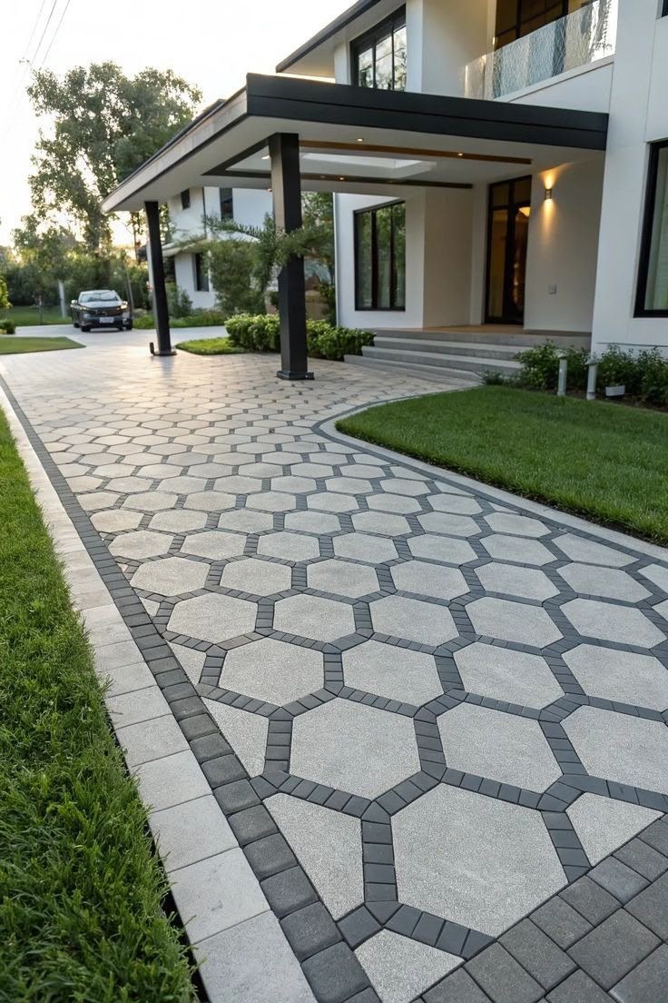 Hexagon paver driveway